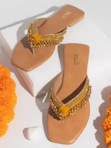 Inc 5 Embellished Ethnic Open Toe Flats