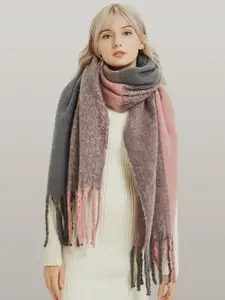 JC Collection Colourblocked Scarf With Frayed Hem