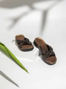 Inc 5 Striped Knot Detail Open Toe Flats