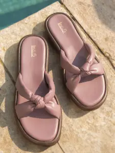 Inc 5 Open Toe Flats with Knot Detail