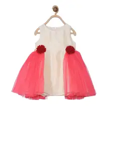 A Little Fable Girls Off-White deep bloom Solid Fit and Flare Dress