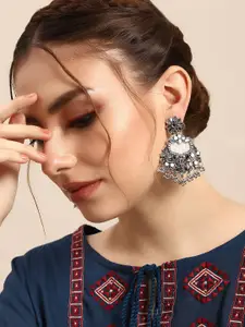 Sangria Silver-Toned Floral Drop Earrings