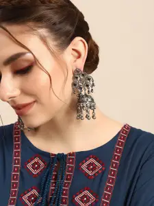 Sangria Silver-Toned Geometric Drop Earrings