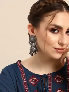 Sangria Silver-Toned Dome Shaped Drop Earrings