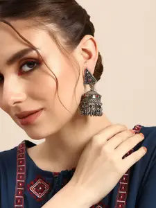 Sangria Silver-Toned Dome Shaped Drop Earrings