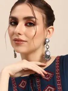 Sangria Silver-Toned Contemporary Drop Earrings