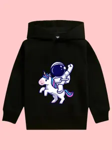 NUSYL Girls Astronaut Printed Hooded Fleece Pullover