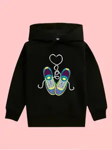 NUSYL Girls Graphic Printed Hooded Long Sleeves Fleece Pullover