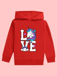 NUSYL Girls Unicorn Printed Hooded Fleece Pullover