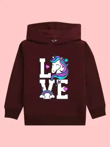 NUSYL Girls Unicorn Printed Hooded Fleece Pullover