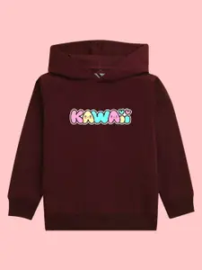 NUSYL Girls Graphic Printed Hooded Fleece Pullover