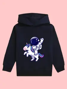 NUSYL Girls Graphic Printed Hooded Fleece Pullover