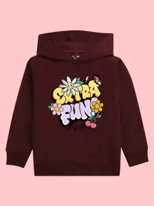 NUSYL Girls Typography Printed Hooded Fleece Pullover