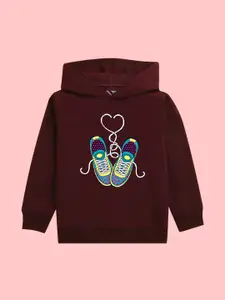 NUSYL Girls Graphic Printed Hooded Long Sleeves Fleece Pullover