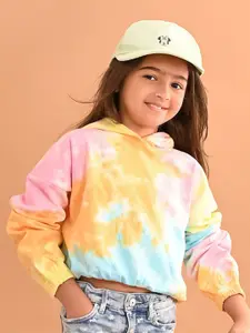 LilPicks Girls Tie & Dye Printed Hooded Fleece Pullover Sweatshirt