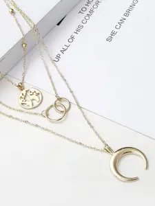 VAGHBHATT Gold-Plated Moon World Map Pendant Layered Chain