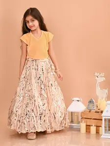 LilPicks Girls V-Neck Sequinned Ready to Wear Lehenga