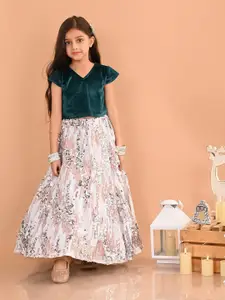LilPicks Girls Embellished Sequinned Ready to Wear Velvet Lehenga Set