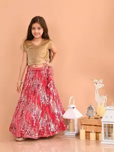 LilPicks Girls Embellished Sequinned Velvet Ready to Wear Lehenga Set