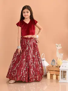 LilPicks Girls Embellished Sequinned Velvet Ready to Wear Lehenga Choli