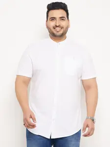 Club York Plus Size Mandarin Collar Short Sleeves Cotton Casual Shirt