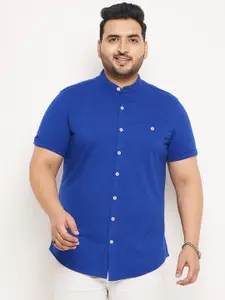 Club York Plus Size Mandarin Collar Short Sleeves Cotton Casual Shirt