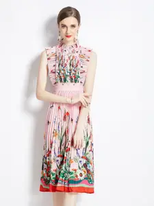 JC Collection Floral Printed Accordion Pleats Fit & Flare Dress
