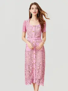 JC Collection Lace Up A-Line Midi Dress