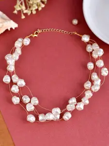 FIMBUL Gold-Plated Pearls Layered Choker Necklace
