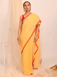 Indethnic Geometric Printed Pure Cotton Jamdani Saree