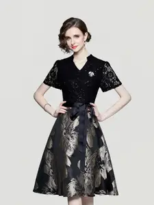 JC Collection Floral Printed Sequinned Fit & Flare Dress