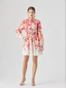 JC Collection Floral Printed Tie-Up Neck Fit & Flare Dress