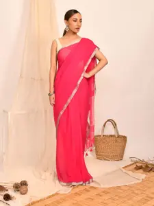 Indethnic Woven Design Border Detail  Pure Cotton Jamdani Saree