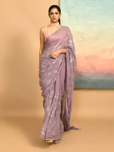 Indethnic Floral Embroidered Sequinned Saree