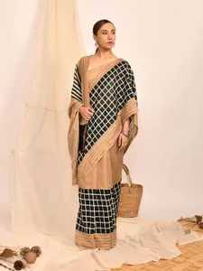 Indethnic Geometric Printed Silk Cotton Chanderi Saree