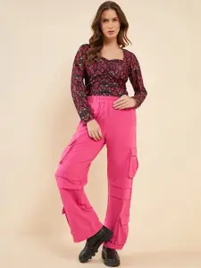 Antheaa Pink Ethnic Motifs Printed Top With Cargo