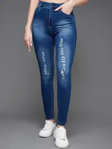 Miss Chase Women Skinny Fit High-Rise Mildly Distressed Light Fade Jeans
