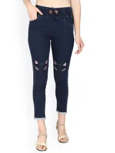 A-Okay Girls Slim Fit Mid-Rise Embroidered Dark Shade Clean Look Stretchable Cropped Jeans