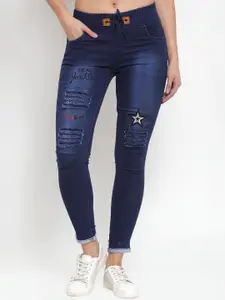 A-Okay Girls Slim Fit Mid-Rise Mildly Distressed Light Fade Embroidered Stretchable Jeans