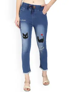 A-Okay Girls Heavy Fade Comfort Embroidered Cotton Slim Fit Jeans