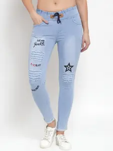 A-Okay Girls Slim Fit Mid-Rise Mildly Distressed Light Fade Embroidered Stretchable Jeans