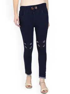 A-Okay Girls Slim Fit Mid-Rise Embroidered Dark Shade Clean Look Stretchable Jeans