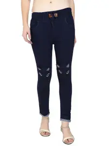 A-Okay Girls Slim Fit Mid-Rise Embroidered Dark Shade Clean Look Stretchable Jeans