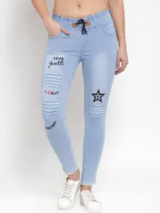 A-Okay Girls Distressed Comfort Embroidered Cotton Slim Fit Jeans