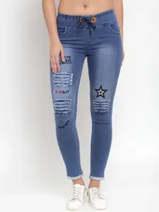A-Okay Girls Slim Fit Mid-Rise Mildly Distressed Light Fade Embroidered Stretchable Jeans