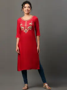 AURELIA Floral Yoke Design Thread Work Straight Kurta