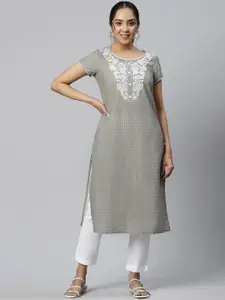 AURELIA Polka Dots Printed Thread Work Pure Cotton Straight Kurta