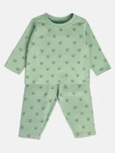 MINI KLUB Infant Boys Graphic Printed Round Neck T-shirt With Pyjamas Night suits