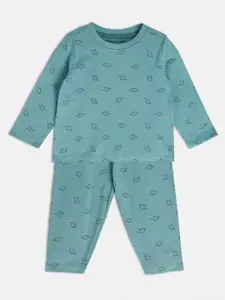 MINI KLUB Infant Boys Graphic Printed Round Neck T-shirt With Pyjamas Night suits