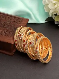AccessHer Set Of 6 Gold-Plated Stone Studded Antique Bangles